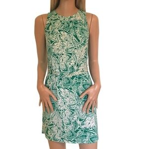 Ann Taylor LOFT Dress Sleeveless Green Print Jersey Knit Shift XXSP XS S